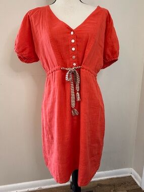 J. Crew Factory boho red V neck midi dress summer chic SZ 6